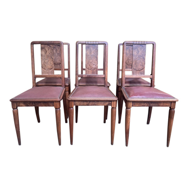 6 Mahogany And Leather Art Deco Period Chairs