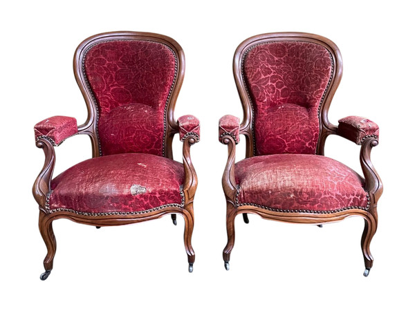 Pair Of Louis Philippe Period Armchairs With Rack And Pinion