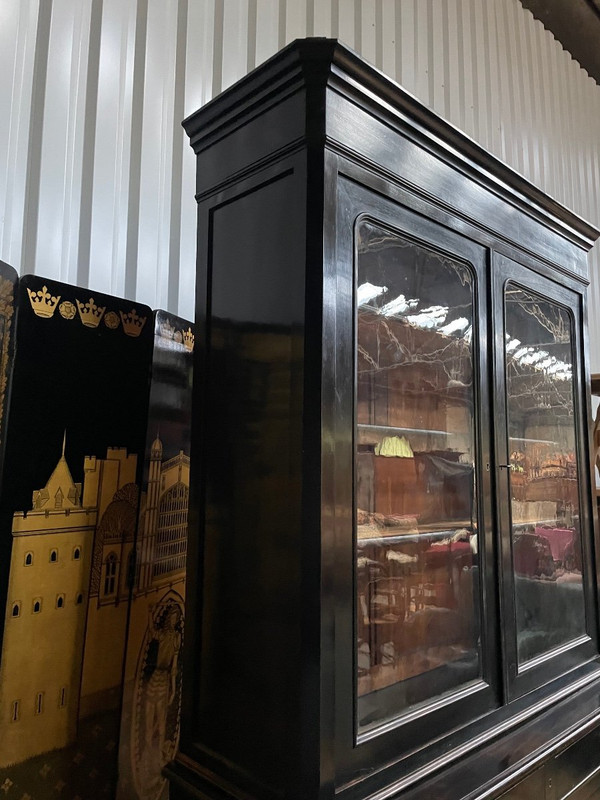 Buffet Luigi Filippo doppio corpo in legno annerito