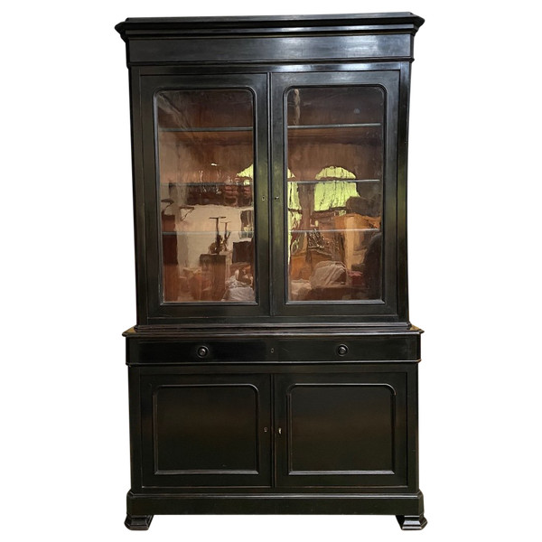 Buffet Luigi Filippo doppio corpo in legno annerito