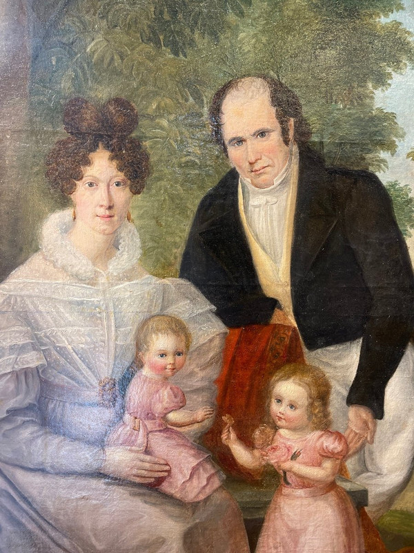 Peinture Sur Toile Scène Familiale Signée Jardinet 1932