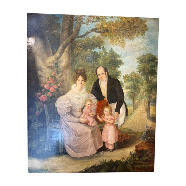 Painting On Canvas Family Scene Signed Jardinet 1932