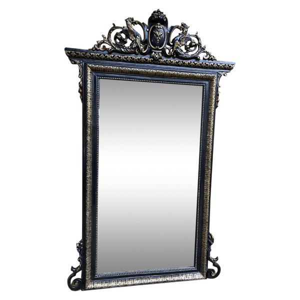 Napoleon III Period Mirror Blackened Wood