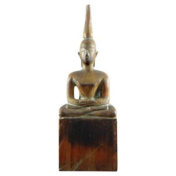 Laos, Années 1950, Statue En Bois Sculpté De Bouddha Position Dhyana-mudra.