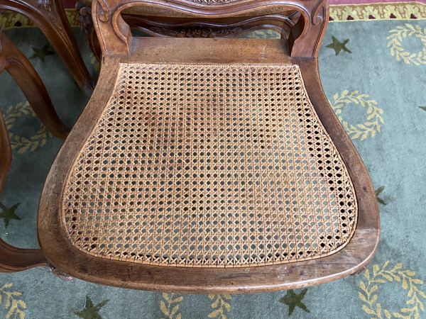 Suite Of 4 Louis XV Style Chairs, walnut and canework