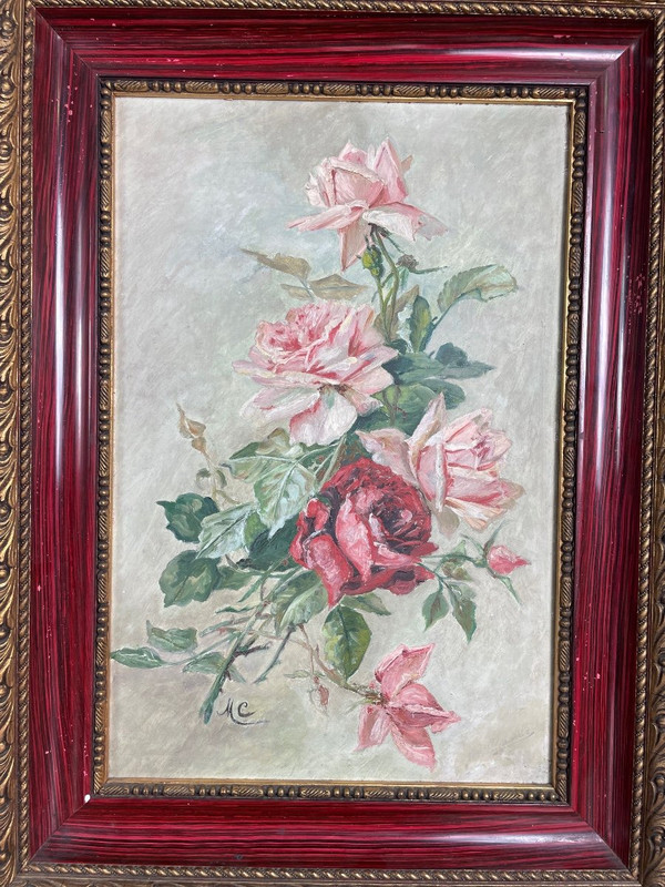 Paar Öle „Rosensträuße“ um 1900
