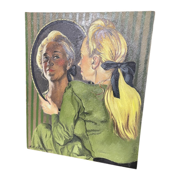 Öl auf Leinwand „Porträt einer Frau“, signiert von Marie-Antoinette Chalus 1990