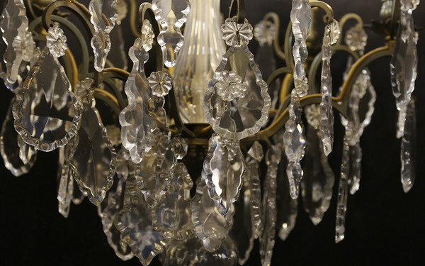 Chandelier with crystal and bronze tassels (ht: 70 cm)