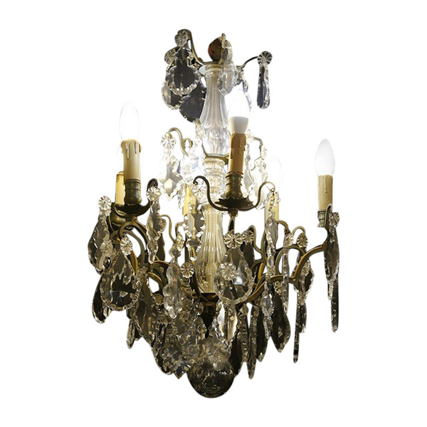 Chandelier with crystal and bronze tassels (ht: 70 cm)