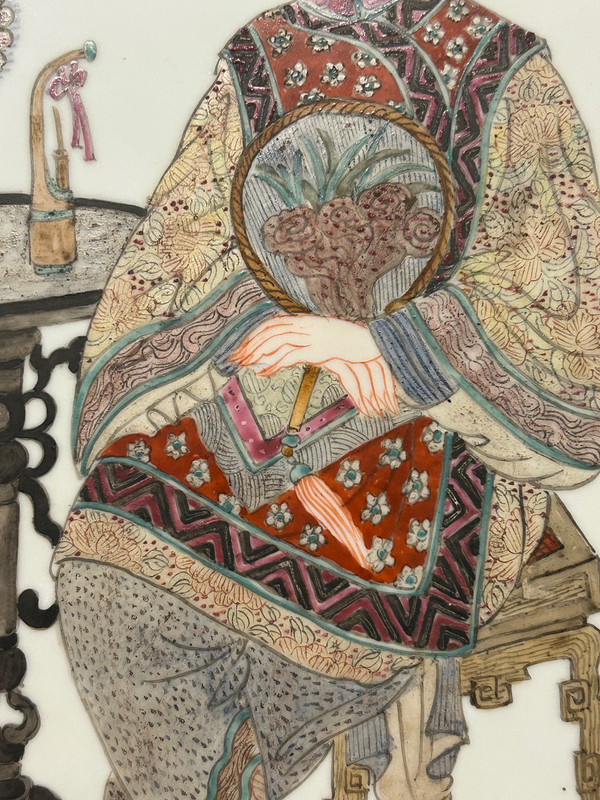 Piatto in porcellana cinese dell'inizio del XX secolo - Scena di interno - Cinese - Asia - Asiatico