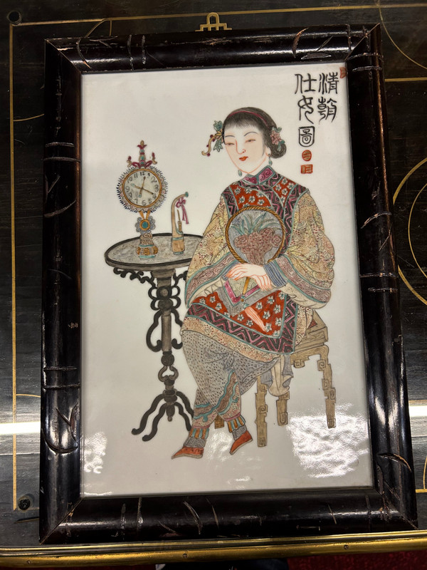 Piatto in porcellana cinese dell'inizio del XX secolo - Scena di interno - Cinese - Asia - Asiatico