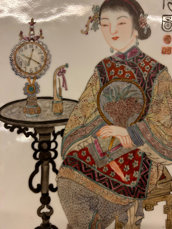 Piatto in porcellana cinese dell'inizio del XX secolo - Scena di interno - Cinese - Asia - Asiatico