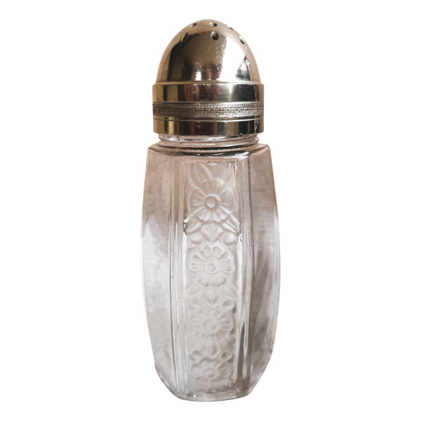 Rare and elegant shaker with cut sides floral decoration signed Lalique