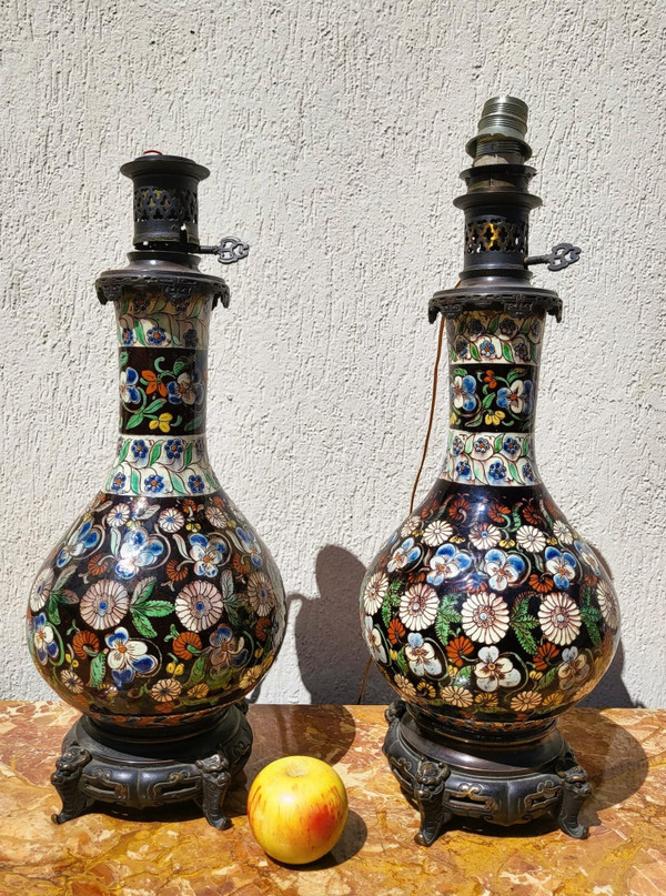 Thoune, Paire De Lampes En Faïence, Fin XIXème Siècle