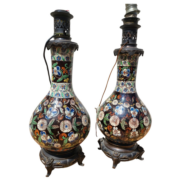 Thoune, Paire De Lampes En Faïence, Fin XIXème Siècle