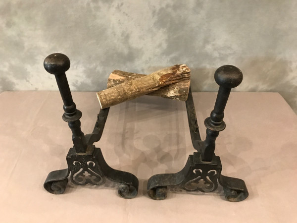Old wrought iron andirons from the late 18th century