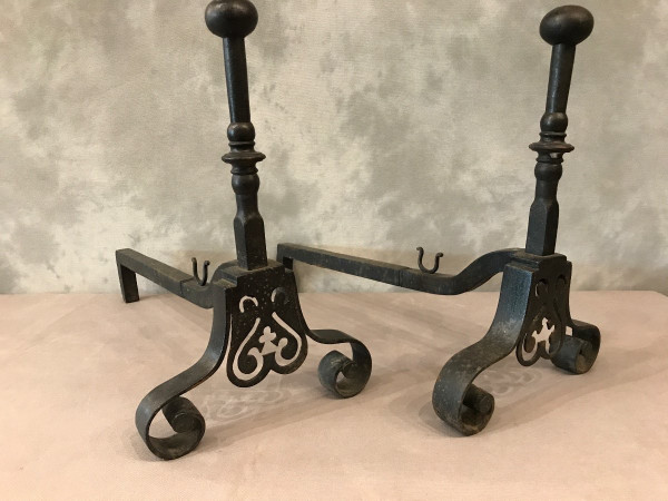 Old wrought iron andirons from the late 18th century