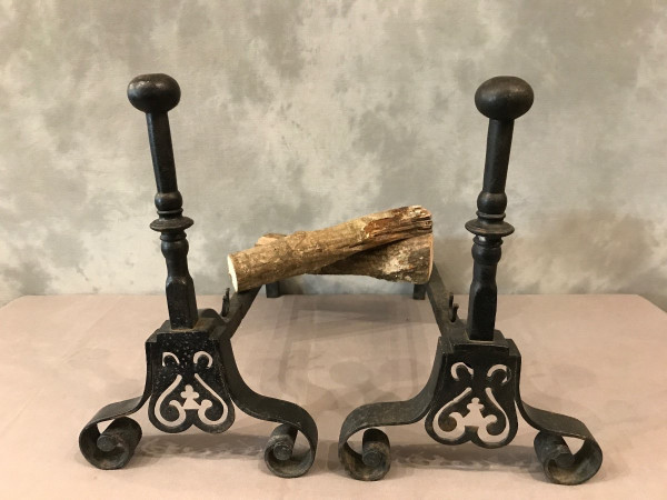 Old wrought iron andirons from the late 18th century