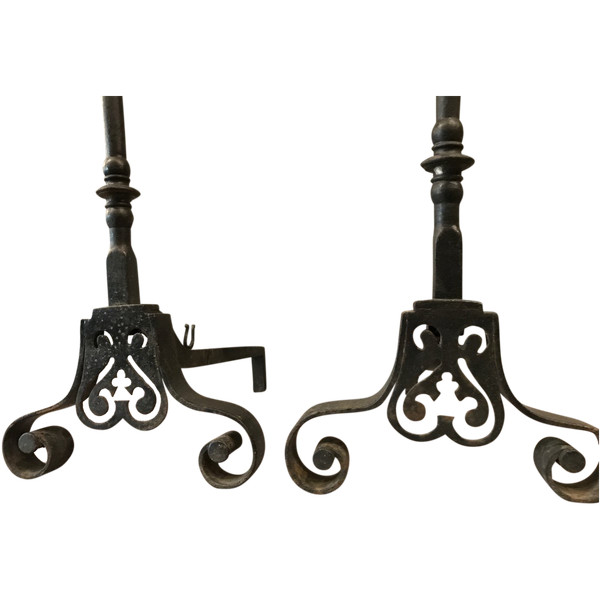 Old wrought iron andirons from the late 18th century