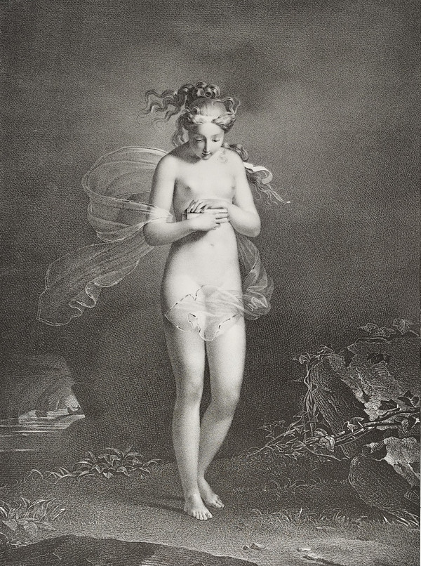 Mythologie Grecque Psyché  Lithographie d'Après Claude Marie Dubufe 19ème