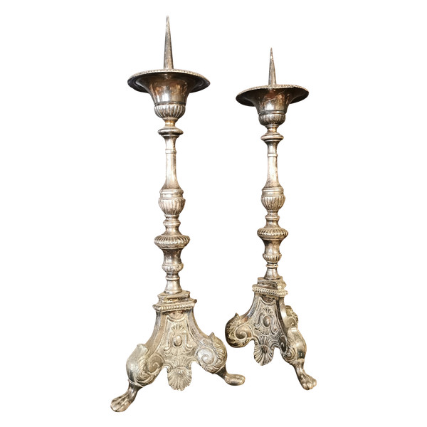 pair of 19th century silvered bronze candlesticks