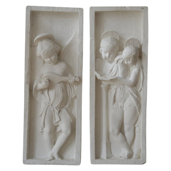 FRANZÖSISCHE Schule des 20. Jahrhunderts nach DONATELLO (1386-1466), Suite aus zwei Gipsreliefs.