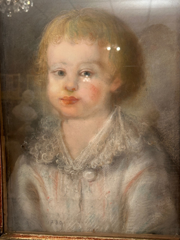 Scuola del XVIII secolo, Ritratto di bambino a pastello Firmato e datato 1789