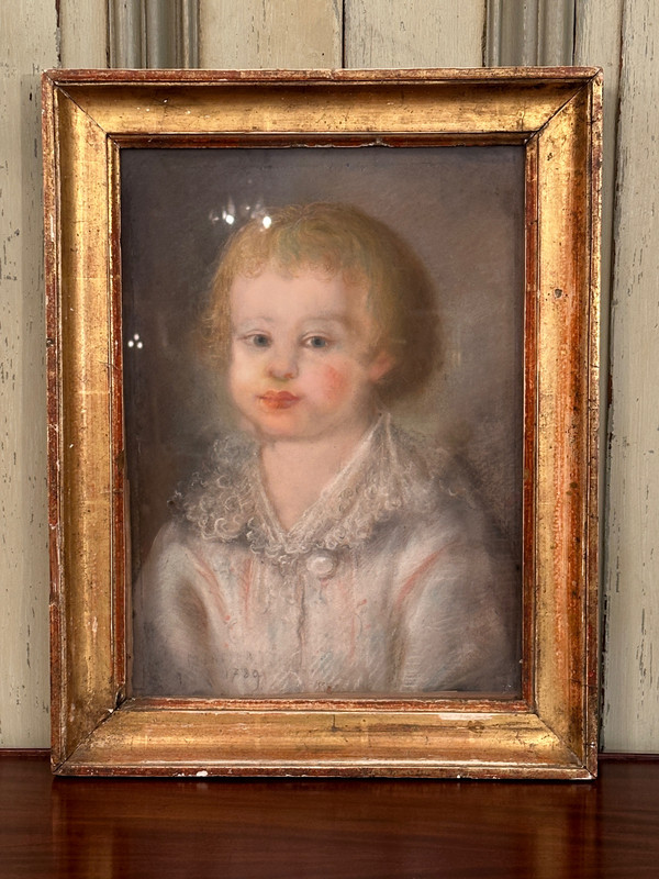 Scuola del XVIII secolo, Ritratto di bambino a pastello Firmato e datato 1789