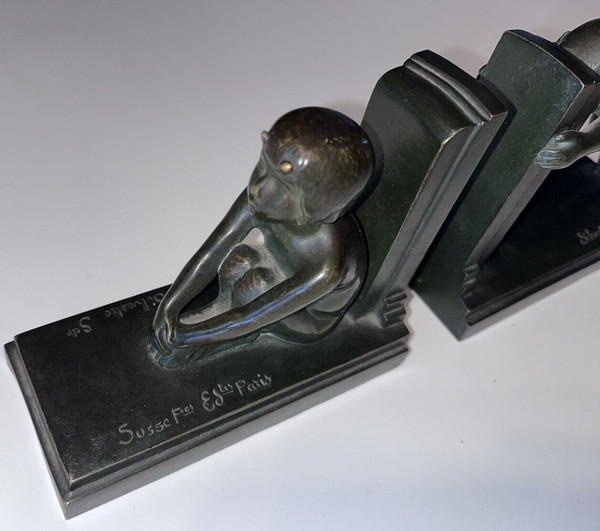 Paul SILVESTRE (1884-1976) & SUSSE Frères Bookends with faunas Signed
