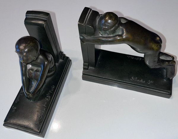 Paul SILVESTRE (1884-1976) & SUSSE Frères Bookends with faunas Signed