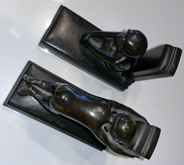 Paul SILVESTRE (1884-1976) & SUSSE Frères Bookends with faunas Signed
