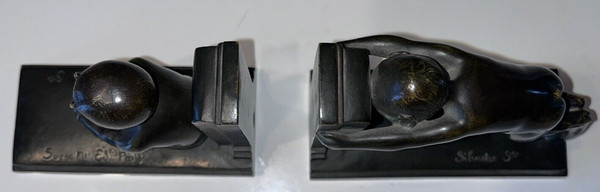 Paul SILVESTRE (1884-1976) & SUSSE Frères Bookends with faunas Signed