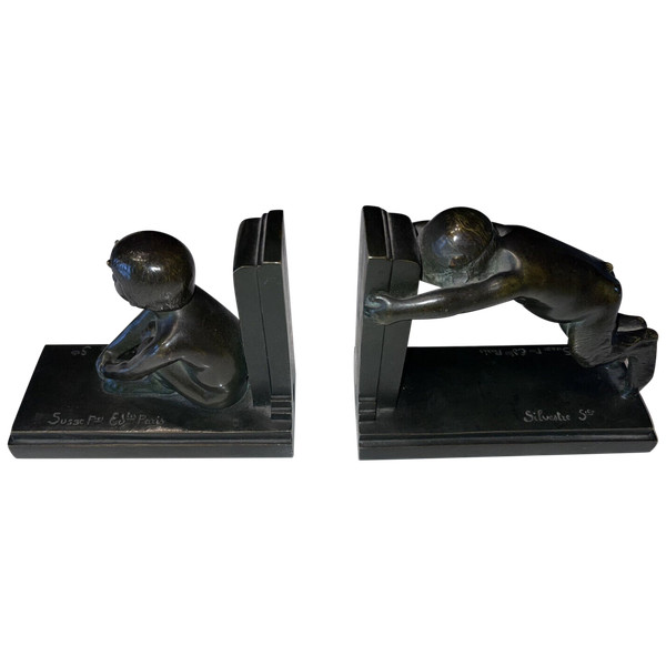 Paul SILVESTRE (1884-1976) & SUSSE Frères Bookends with faunas Signed