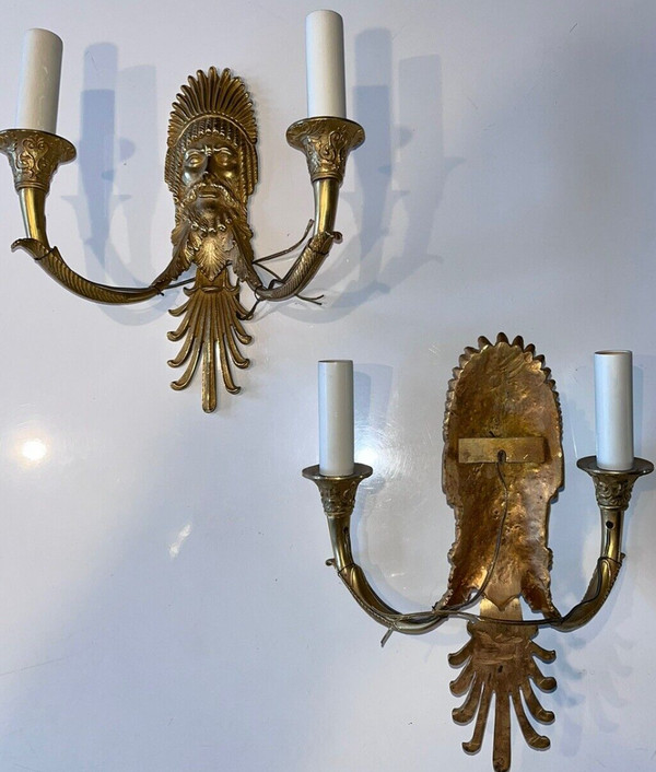 RAVRIO Antoine André (attribué à ) Paire d'appliques en bronze doré à deux bras