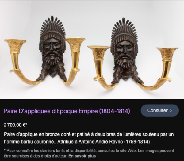 RAVRIO Antoine André (attribué à ) Paire d'appliques en bronze doré à deux bras