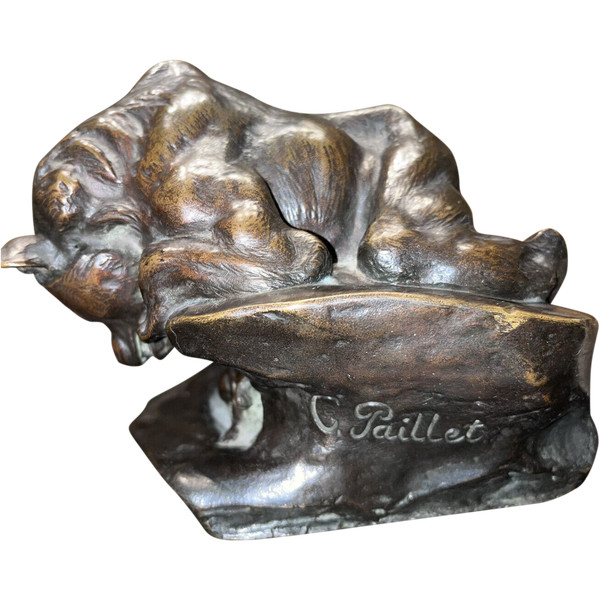 PAILLET Charles (1871-1937) Art Deco Animal Bronze, Bear And Rabbit. Sign