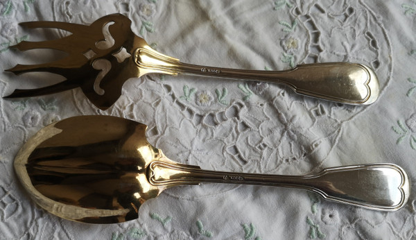 Service à servir le poisson en argent massif 800 (aigle) et vermeil couronne et monogramme ALLEMAGNE