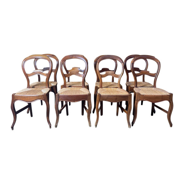 Suite De 8 Chaises Paillées Louis Philippe