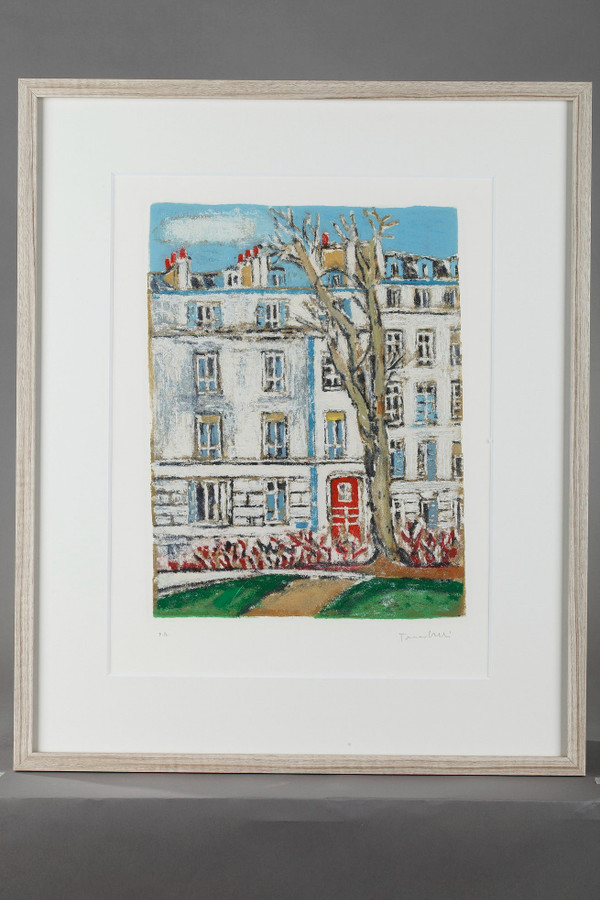 Ensemble de quatre gravures encadrées représentant les arrondissements de Paris