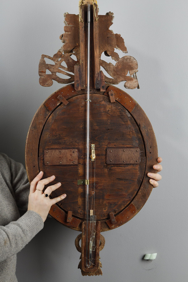 Barometer-thermometer in gilt wood, Louis XVI period