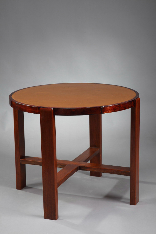 Round table in cherry wood and mahogany from the 1930s 