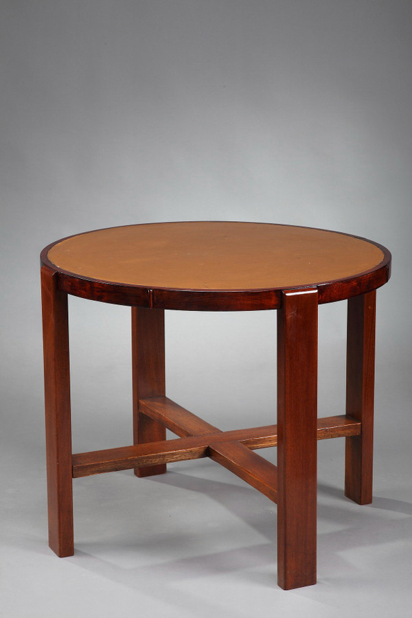 Round table in cherry wood and mahogany from the 1930s 