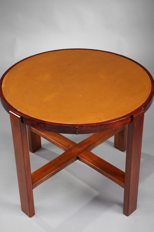 Round table in cherry wood and mahogany from the 1930s 