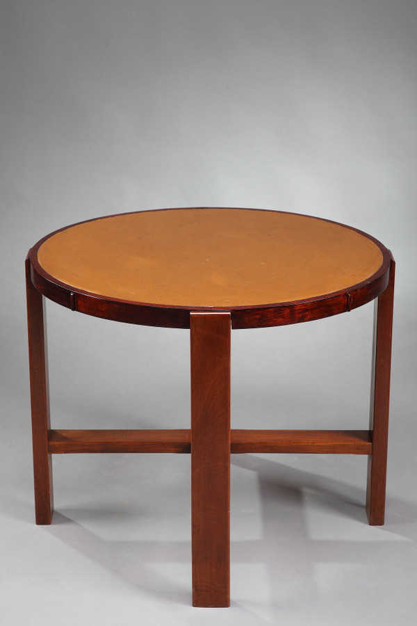 Round table in cherry wood and mahogany from the 1930s 