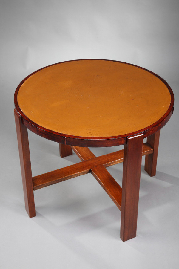 Round table in cherry wood and mahogany from the 1930s 