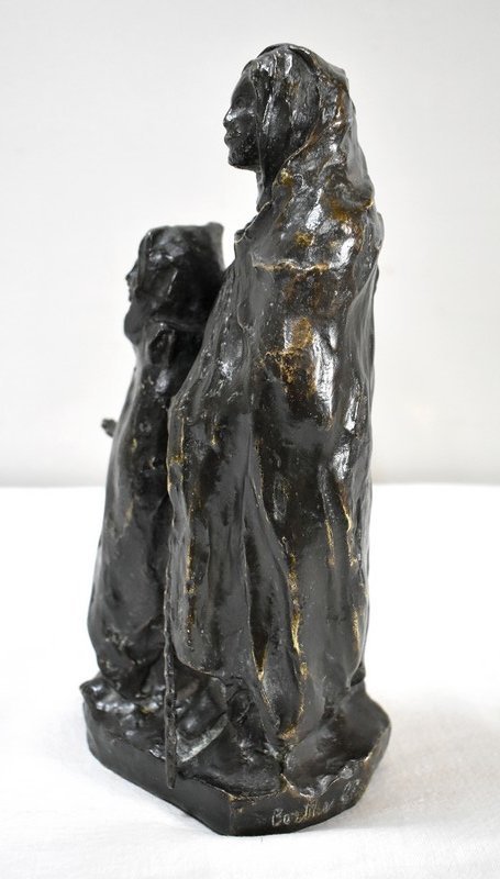 Bronzo con patina marrone, "Il bambino e il cieco", di B. Girardet - Inizio XX secolo