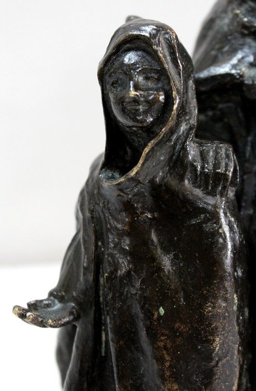 Bronzo con patina marrone, "Il bambino e il cieco", di B. Girardet - Inizio XX secolo