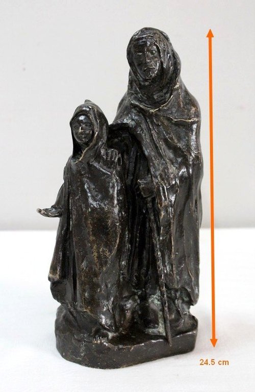 Bronzo con patina marrone, "Il bambino e il cieco", di B. Girardet - Inizio XX secolo