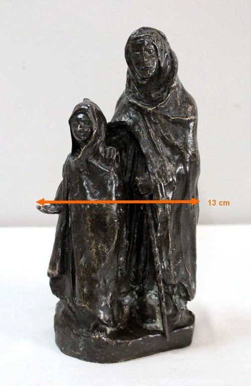Bronzo con patina marrone, "Il bambino e il cieco", di B. Girardet - Inizio XX secolo