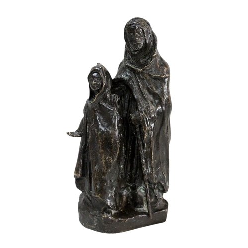 Bronze with Brown Patina, "The Child and the Blind", by B. Girardet - Early 20th Century